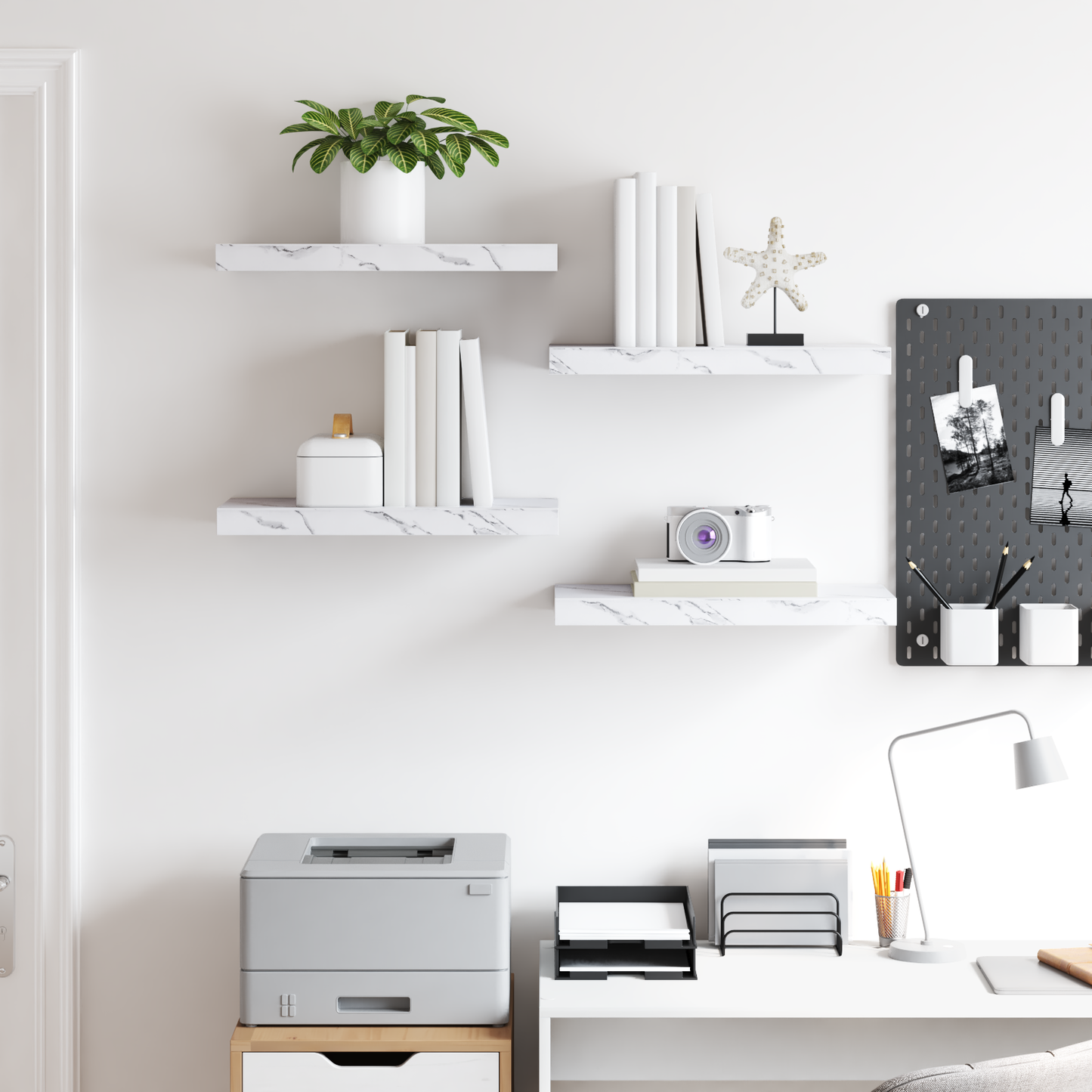 Wall Shelf 4 pcs White Marble 50 x 23.5 x 4 cm Engineered Wood