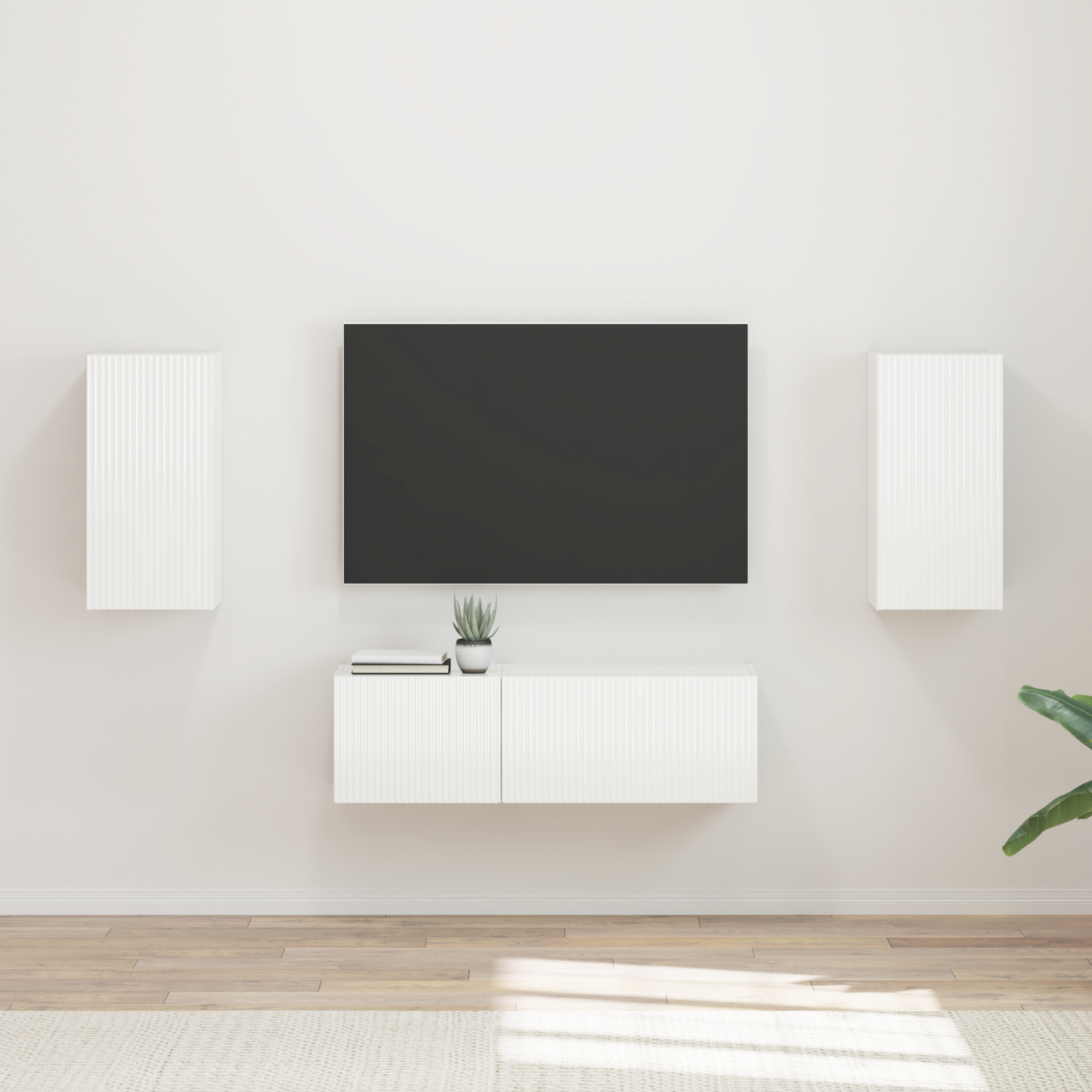 TV Wall Cabinet Set 4 pcs High Gloss White Engineered Wood
