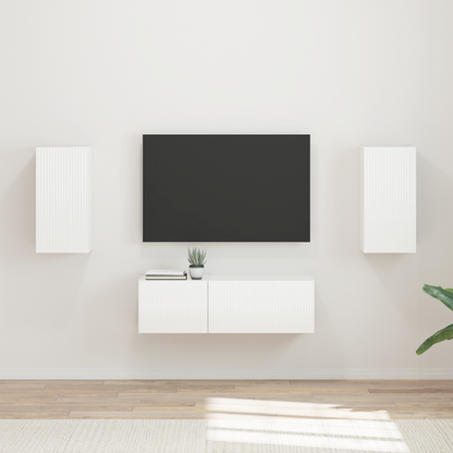 TV Wall Cabinet Set 4 pcs High Gloss White Engineered Wood