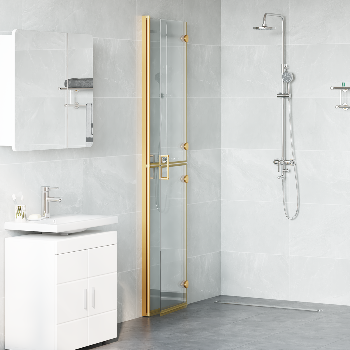 Walk-In Shower Wall Folding Gold 90 x 6.5 x 190 cm