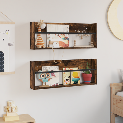 Magazine Rack 2 pcs Smoked Oak 80 x 12 x 30 cm Engineered Wood