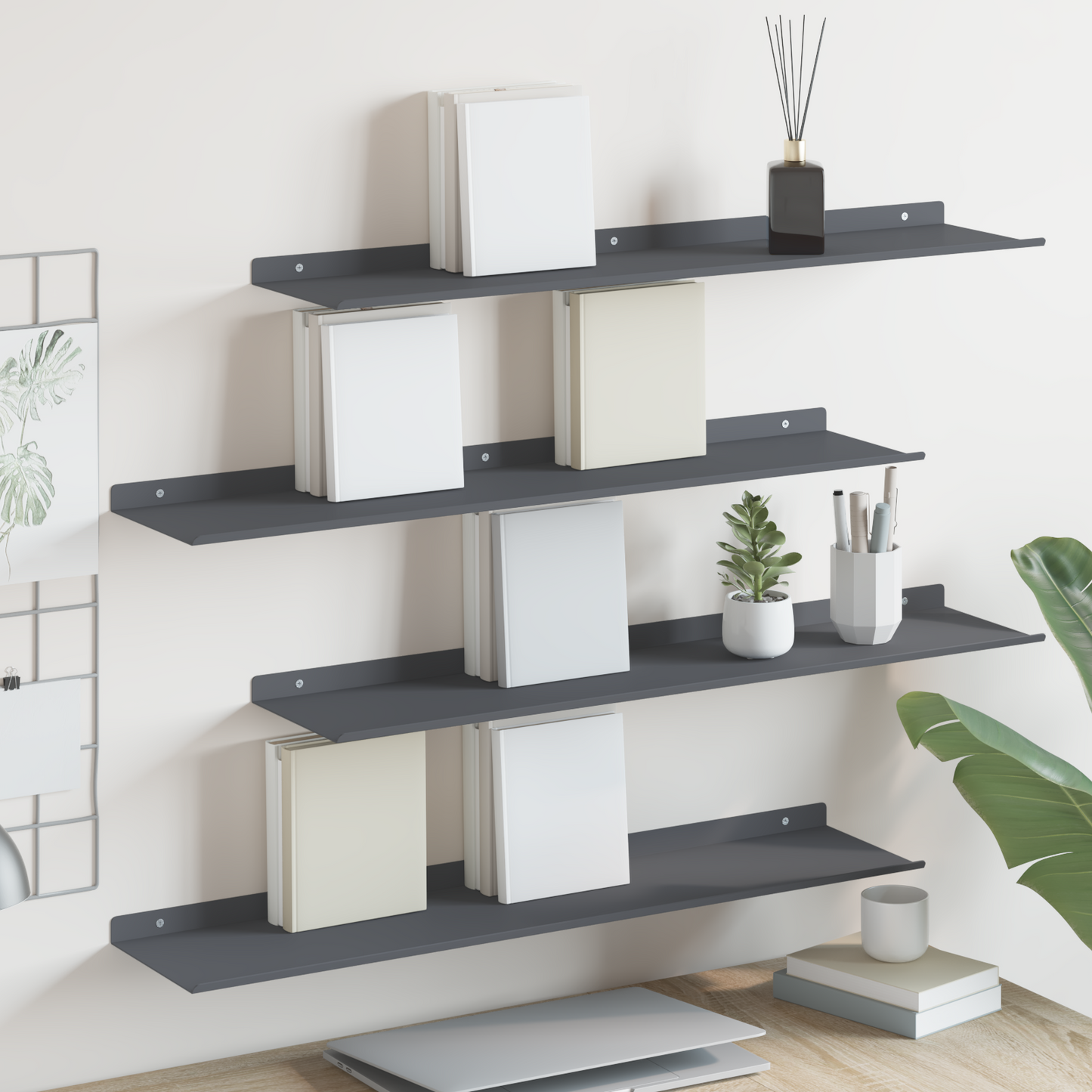 Floating Shelf 4 pcs Anthracite 80 x 18 x 2.5 cm Steel