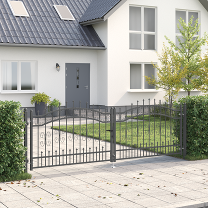 Fence Gate with Spear Top KAMPEN 305 x 100 cm Steel Grey