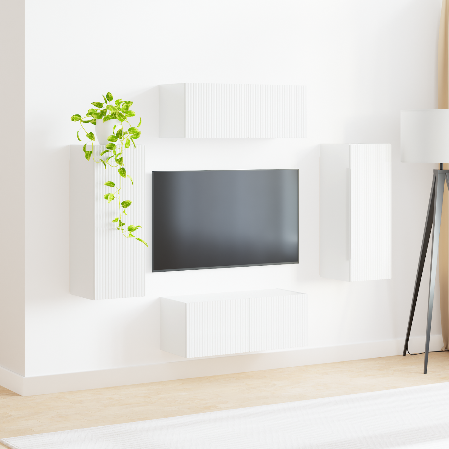 TV Wall Cabinet Set 4 pcs High Gloss White Engineered Wood