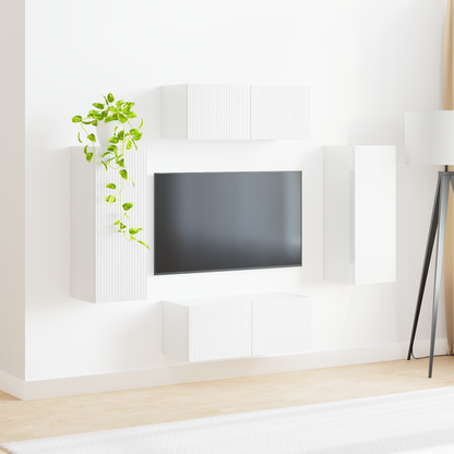 TV Wall Cabinet Set 4 pcs High Gloss White Engineered Wood