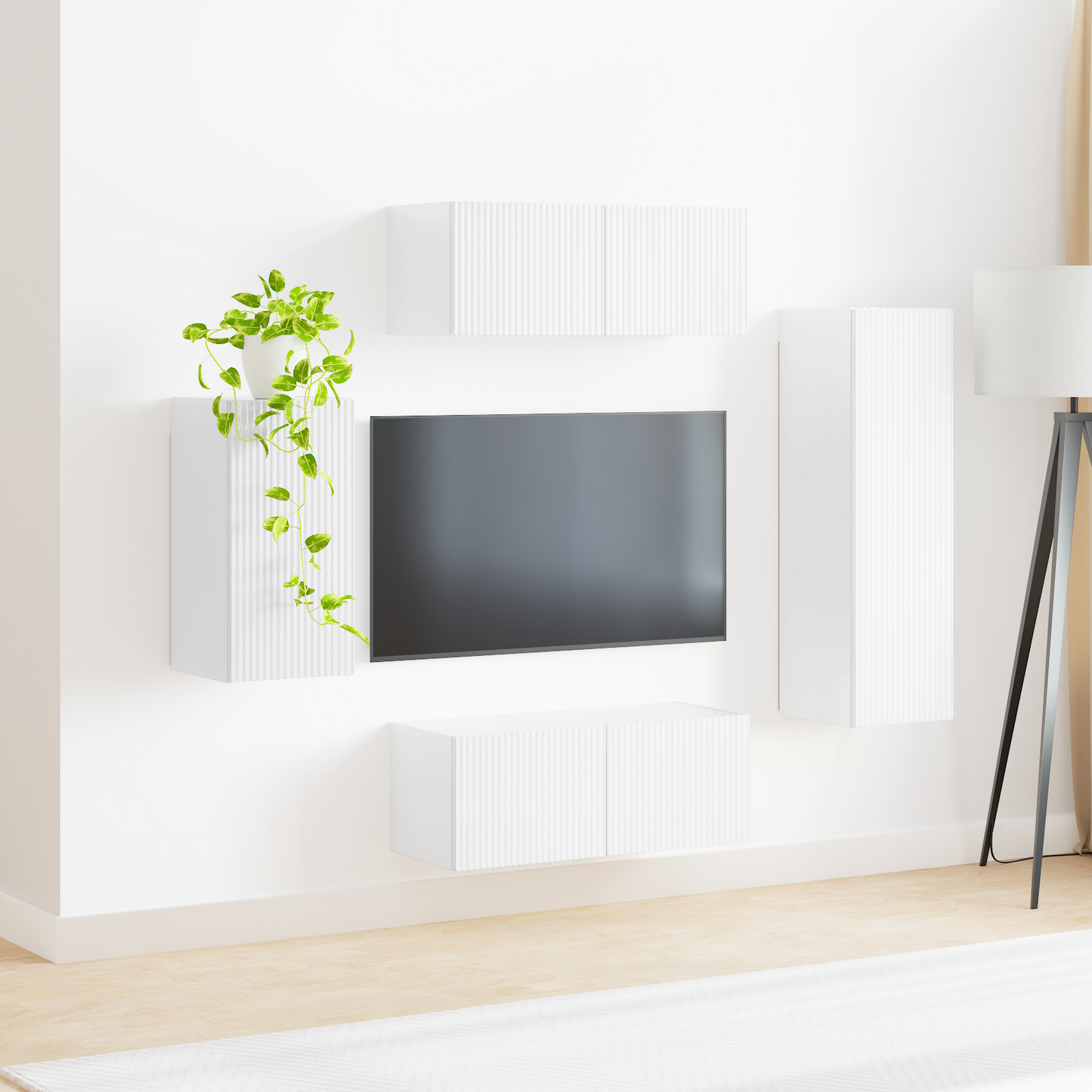 TV Cabinet Set 4 pcs High Gloss White Engineered Wood