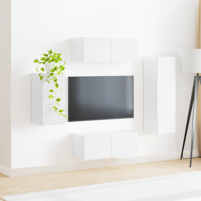 TV Cabinet Set 4 pcs High Gloss White Engineered Wood