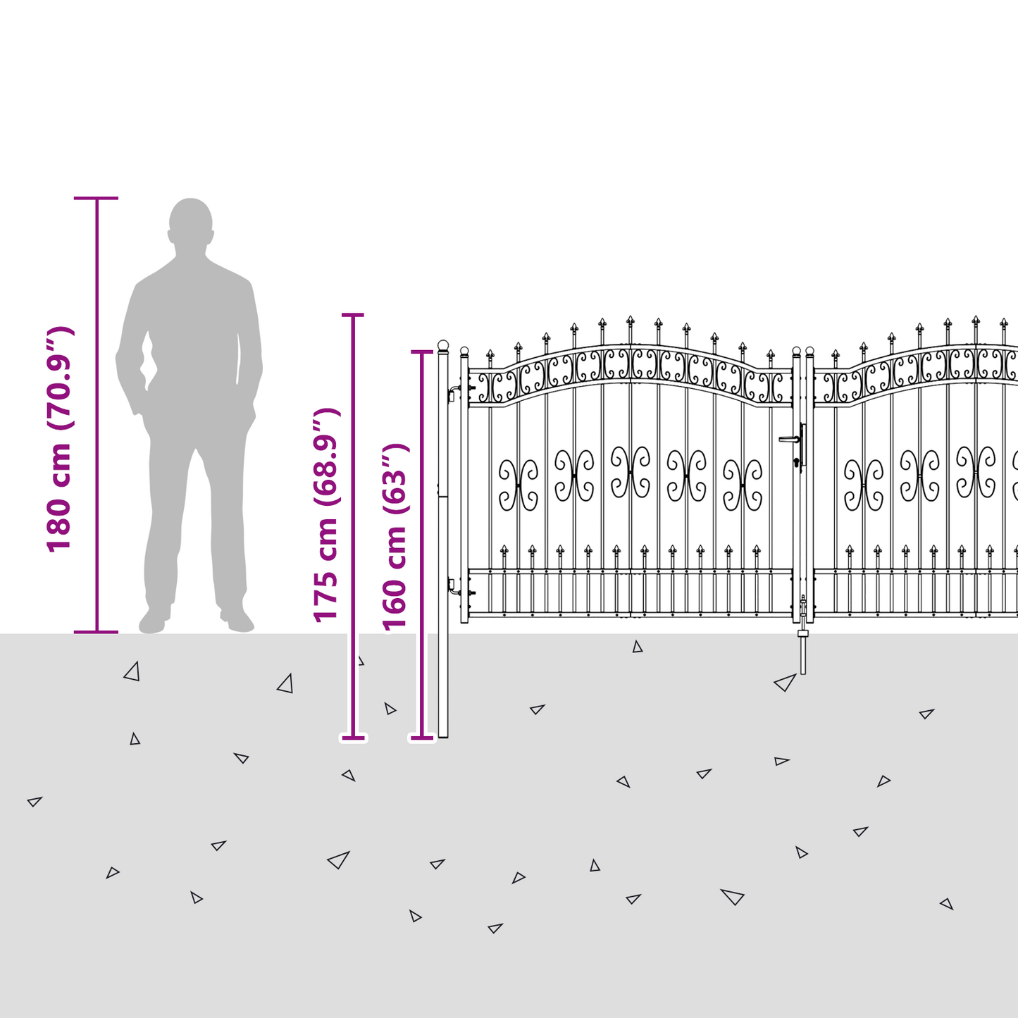 Fence Gate with Spear Top KAMPEN 305 x 125 cm Steel Grey