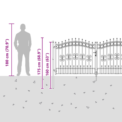 Fence Gate with Spear Top KAMPEN 305 x 125 cm Steel Grey