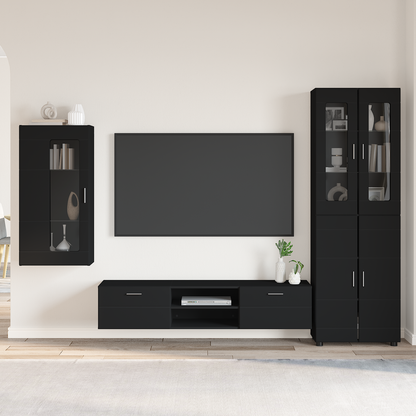 TV Cabinet Set with Drawer FLORIN 3 pcs Black Engineered Wood