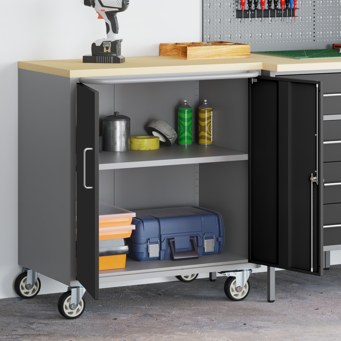 Trolley Rolling Workbench Black and Grey 75 x 45 x 85 cm