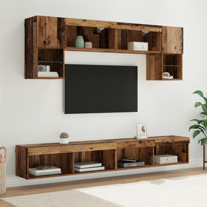 TV Wall Units with LED 6 pcs Old Wood Engineered Wood