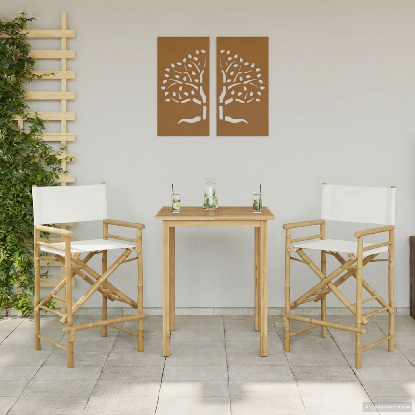 Folding Director's Chair 2 pcs Natural Bamboo