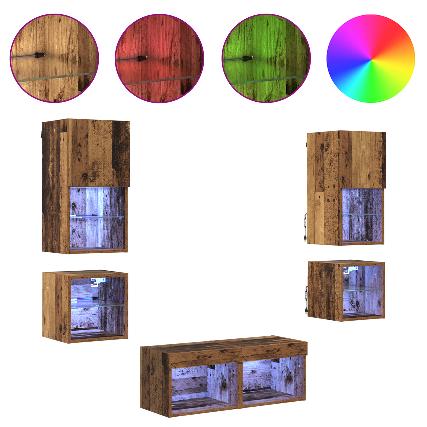 TV Wall Units 8 pcs Old Wood Engineered Wood