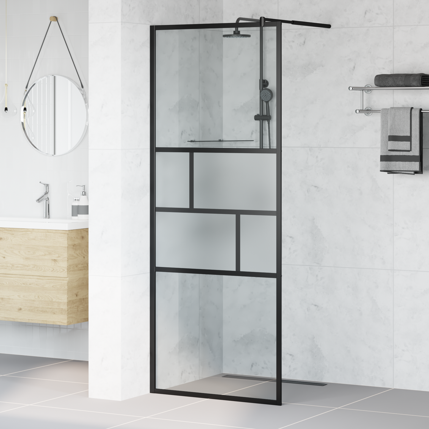 Walk-in Shower Wall Black 80 x 195 x 0.5 cm Glass and Aluminium