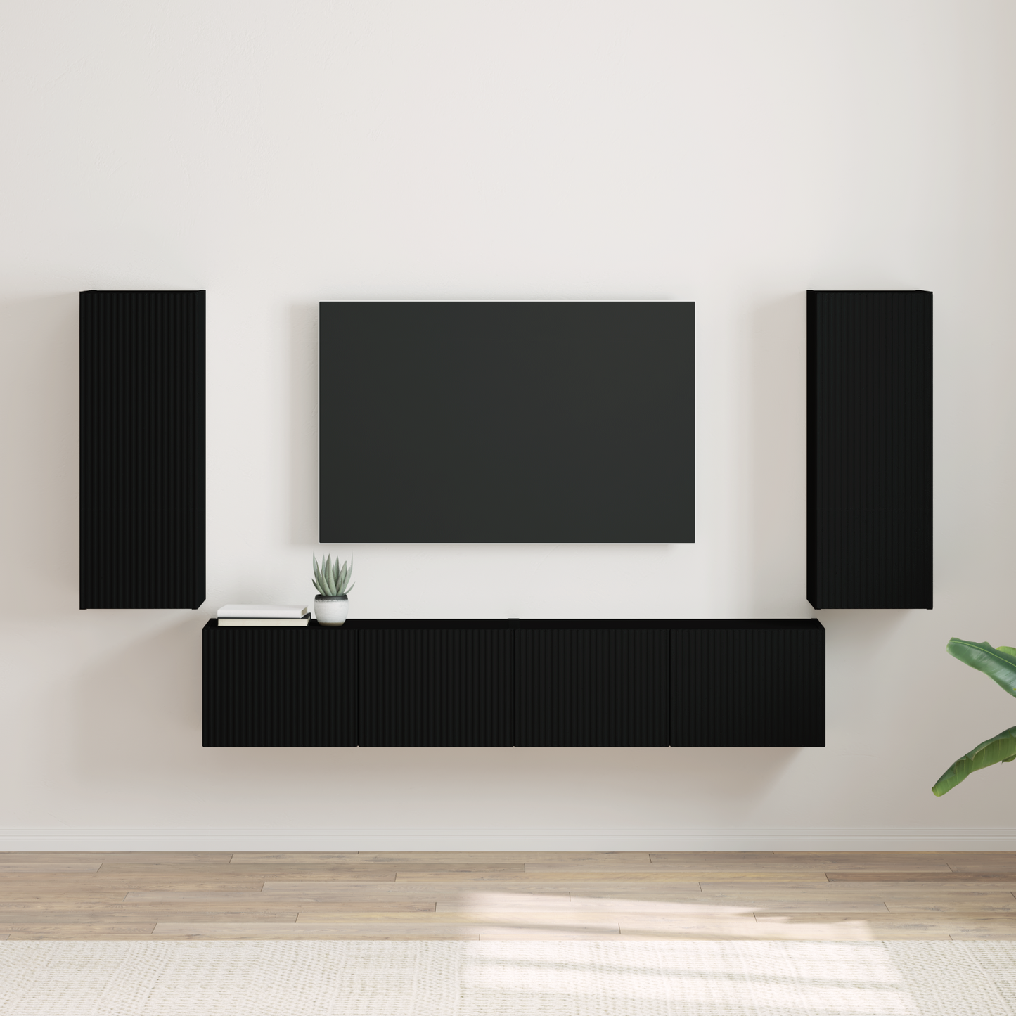 TV Wall Cabinet 2 pcs Black 30 x 31 x 80 cm Engineered Wood