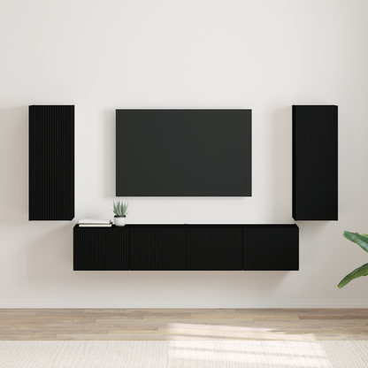 TV Wall Cabinet 2 pcs Black 30 x 31 x 80 cm Engineered Wood