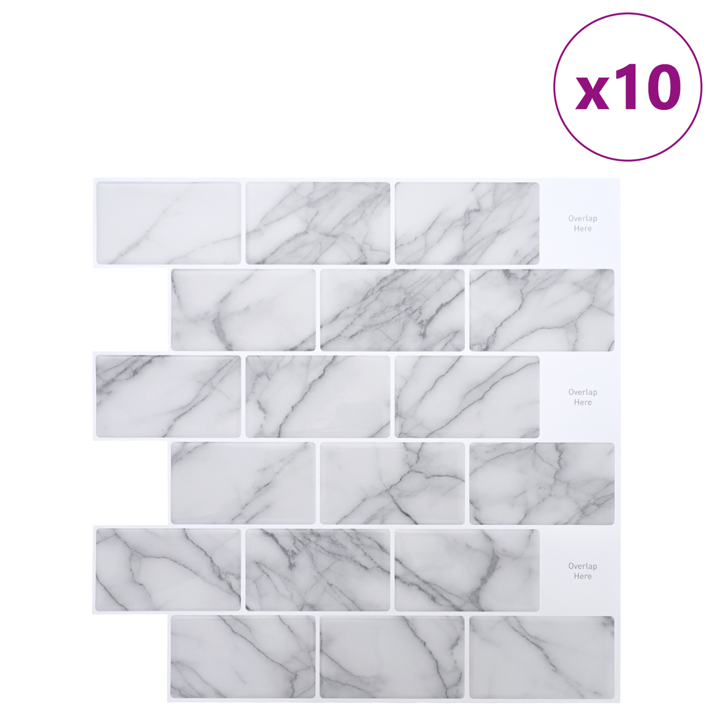 Subway Tile 10 pcs White Marble 30 x 30 cm Polyurethane and PET