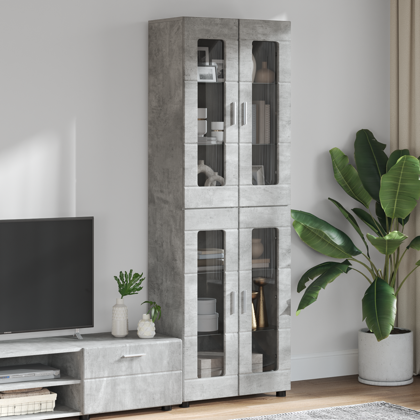 Highboard FLORIN Concrete Grey 60 x 35 x 182 cm Engineered Wood