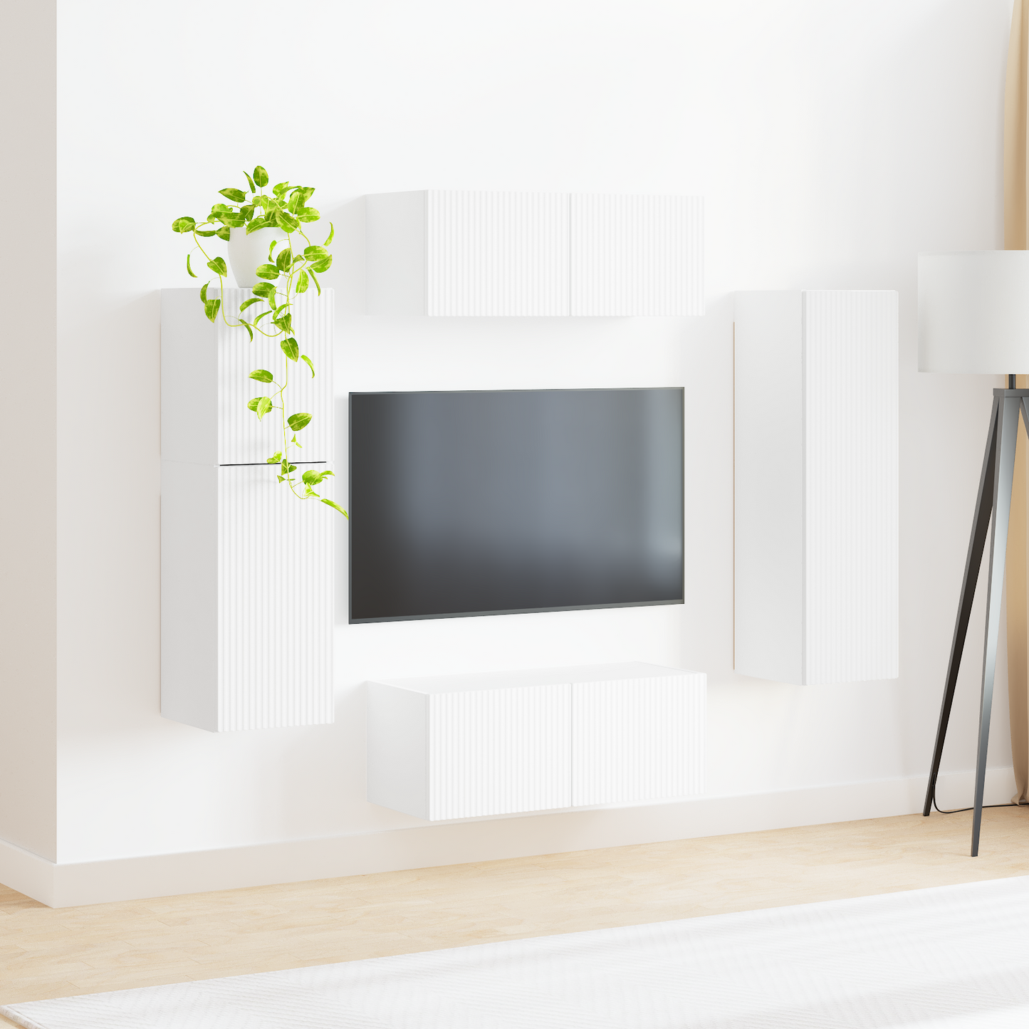 TV Cabinet Set Wall-mounted 4 pcs White Engineered Wood