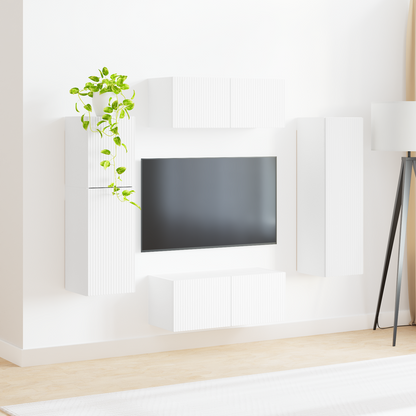 TV Cabinet Set Wall-mounted 4 pcs White Engineered Wood