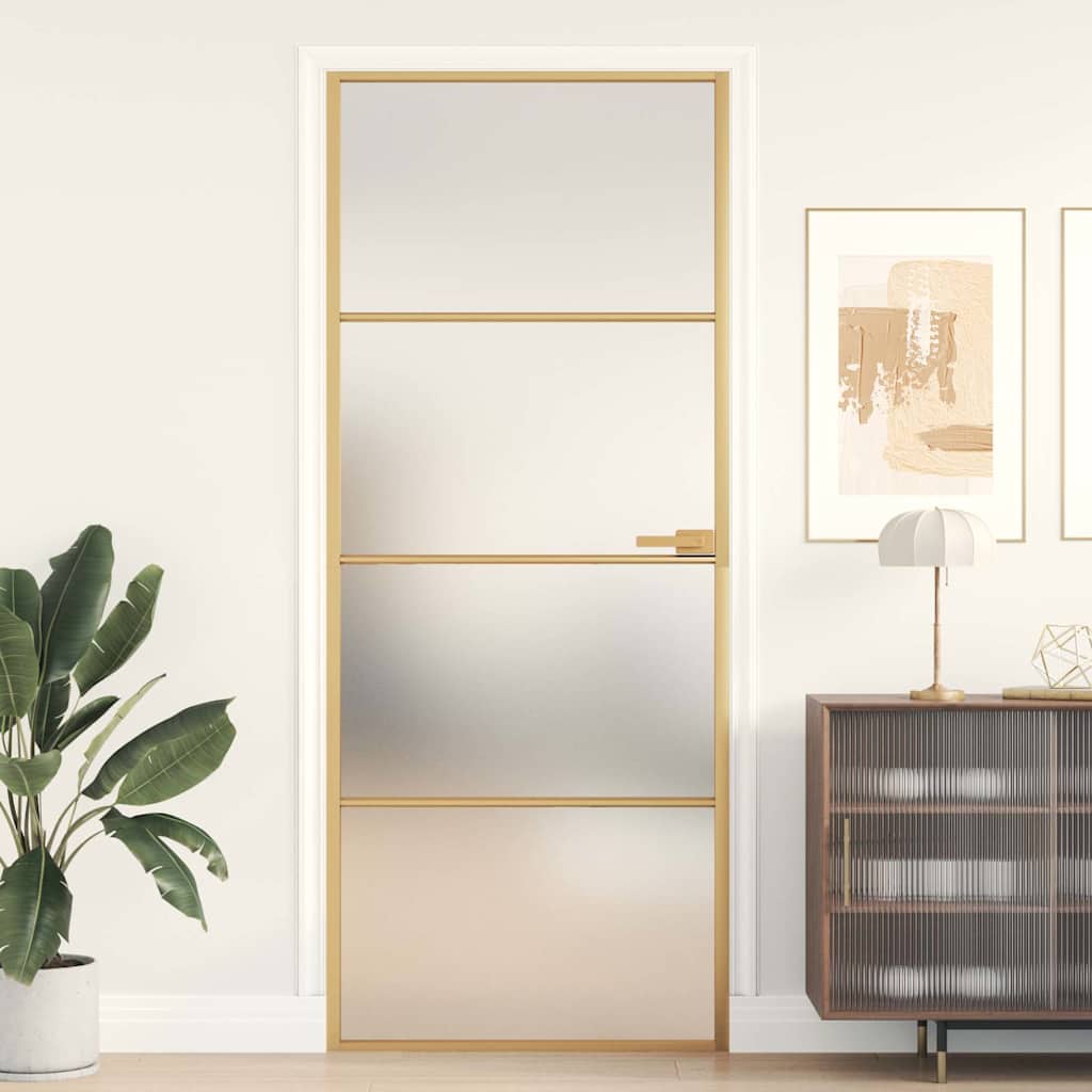Interior Door Slim Golden 83x201,5 cm Tempered Glass and Aluminium