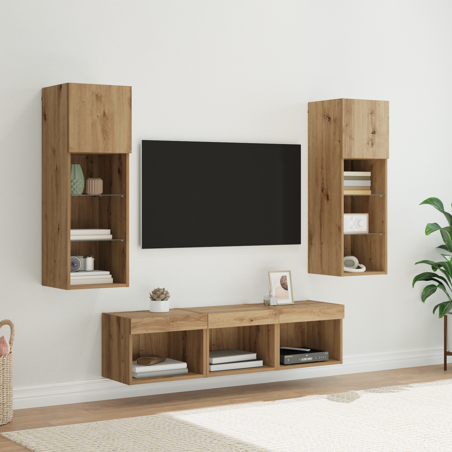 TV Wall Units Wall-mounted 5 pcs Black Oak Engineered Wood
