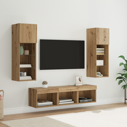 TV Wall Units Wall-mounted 5 pcs Black Oak Engineered Wood