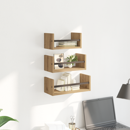 Wall Shelf Set with Shelf 3 pcs Artisan Oak 40 x 16 x 14 cm