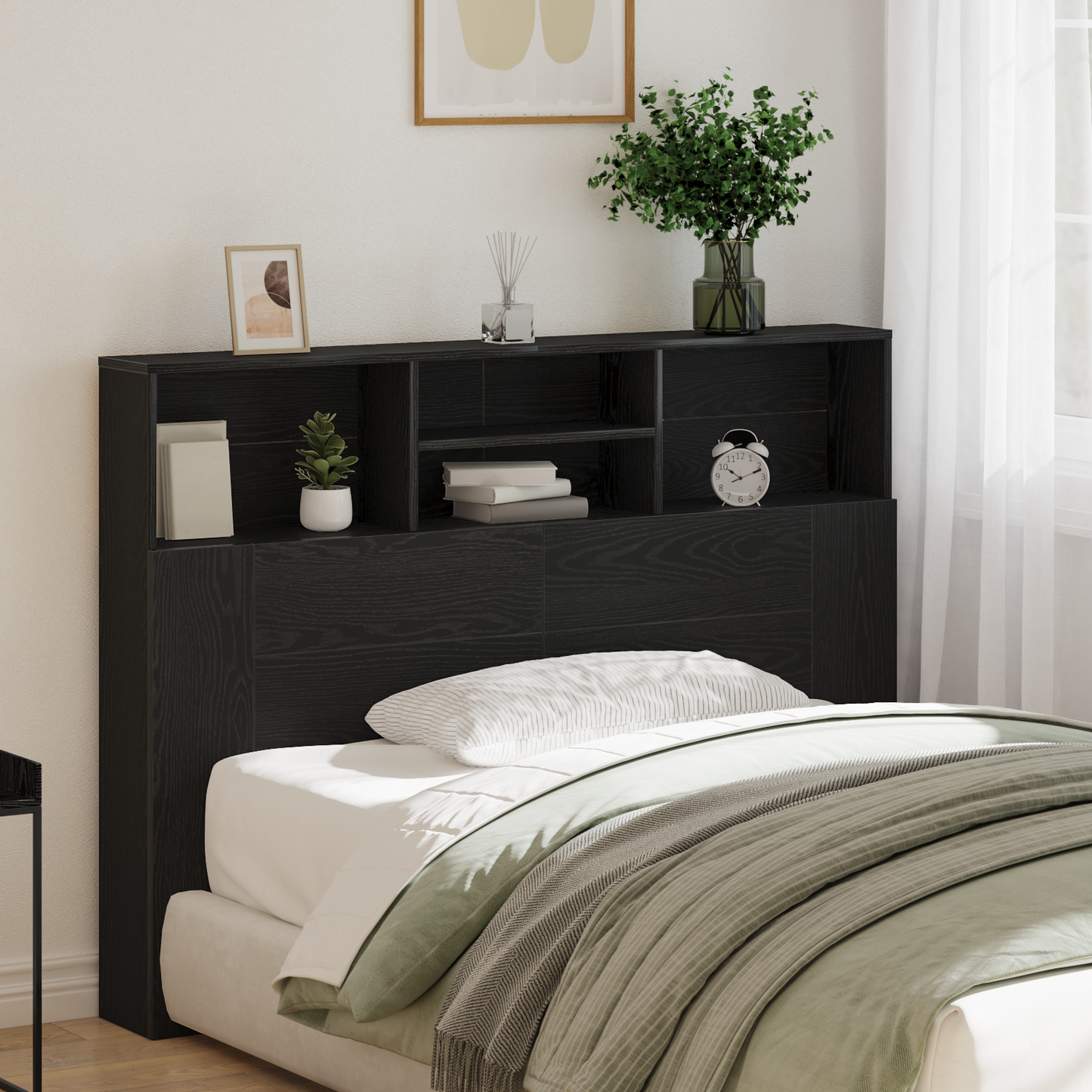 Headboard Cabinet Black Oak 140 x 19 x 103.5 cm Engineered Wood