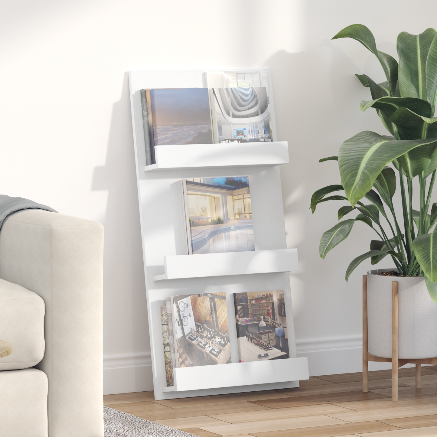 Magazine Rack with Shelf White 51 x 11 x 102 cm Engineered Wood