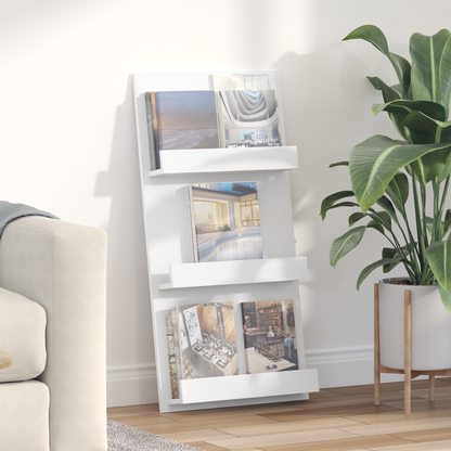 Magazine Rack with Shelf White 51 x 11 x 102 cm Engineered Wood