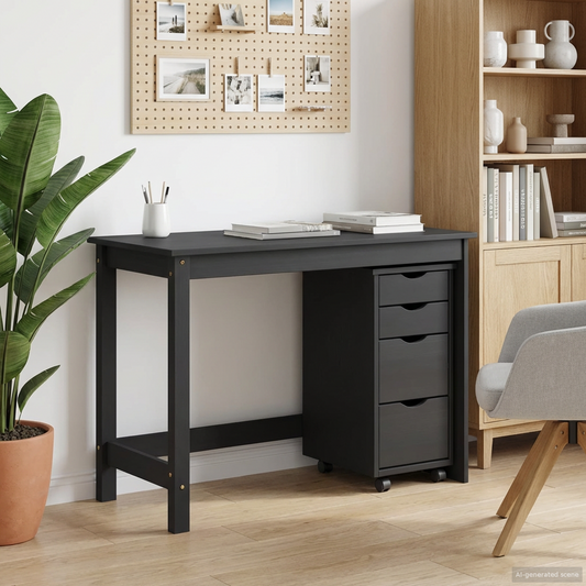 Desk and Rolling Cabinet Set MOSS 2 pcs Black