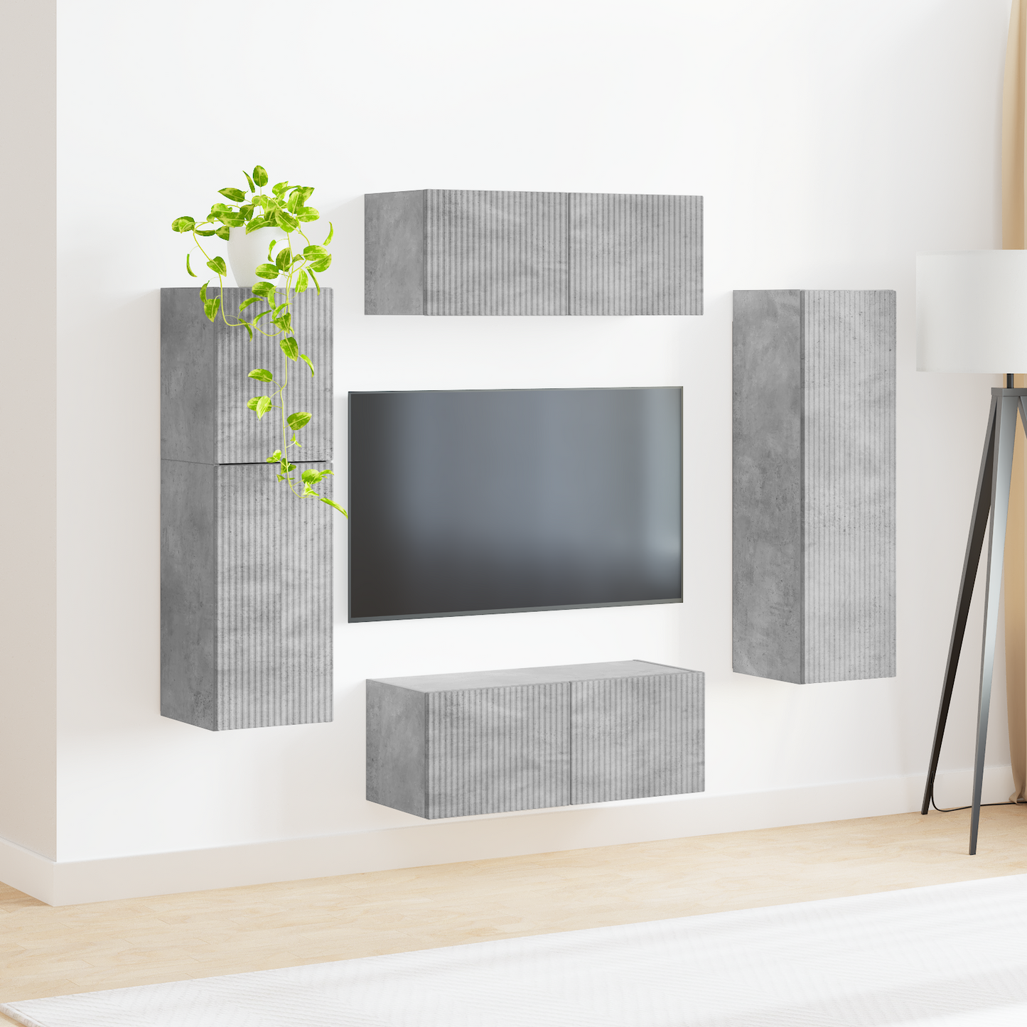 TV Cabinet Set Wall-mounted 4 pcs Concrete Grey Engineered Wood