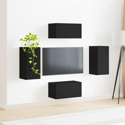 TV Cabinet Set 4 pcs Black Engineered Wood