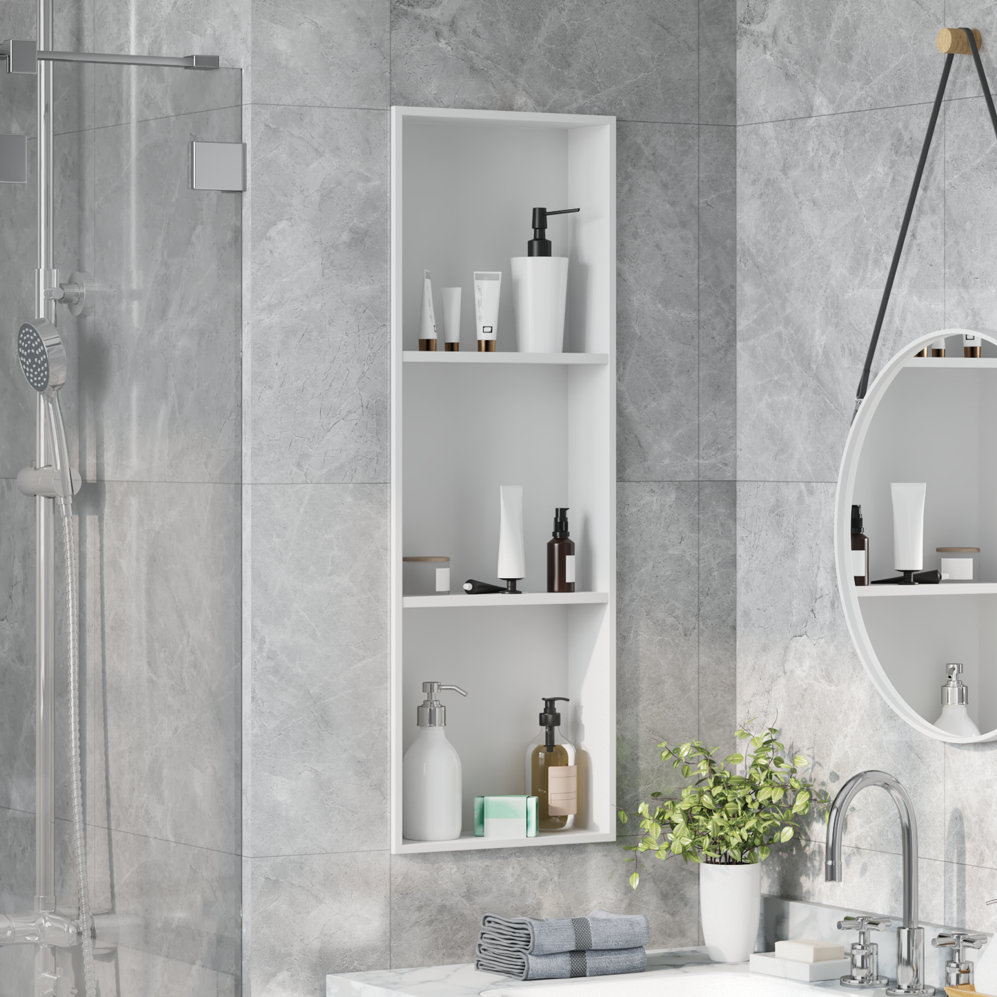 Shower Niche White 90 x 30 x 9.5 cm Stainless Steel