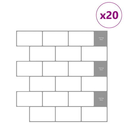 Subway Tile 20 pcs White Grey 30 x 30 cm Polyurethane and PET