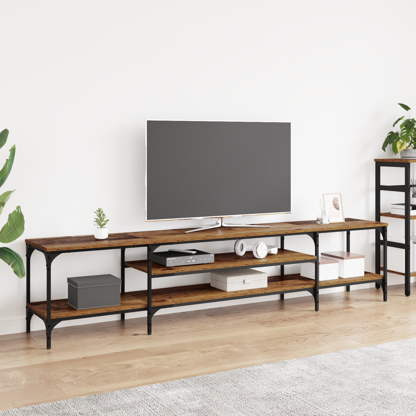 TV Cabinet Old Wood 201 x 35 x 45 cm Engineered Wood and Iron