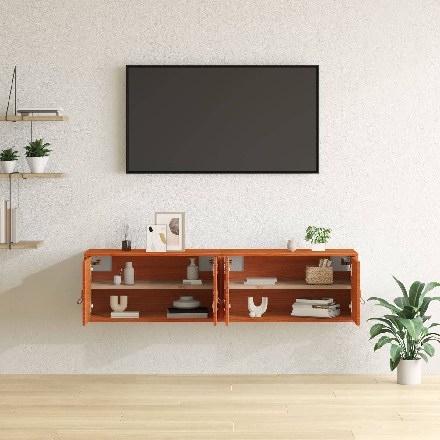 Wall Cabinet 2 pcs Wax Brown 60 x 30 x 30 cm Solid Pine Wood