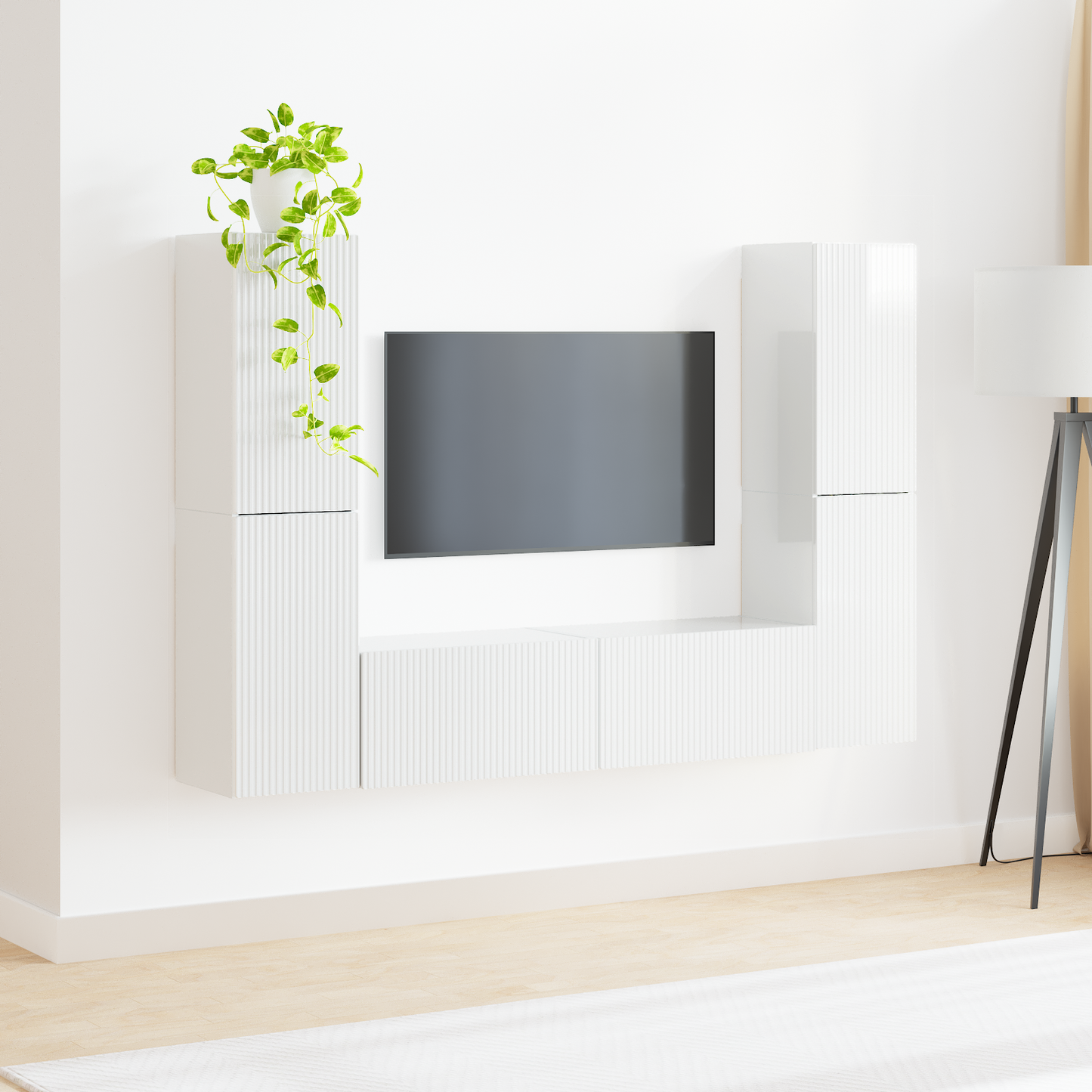 TV Cabinet Set 6 pcs High Gloss White Engineered Wood