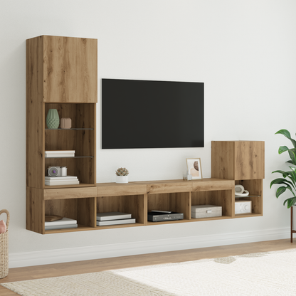 TV Wall Units with LED Strip Lights Artisan Oak Engineered Wood