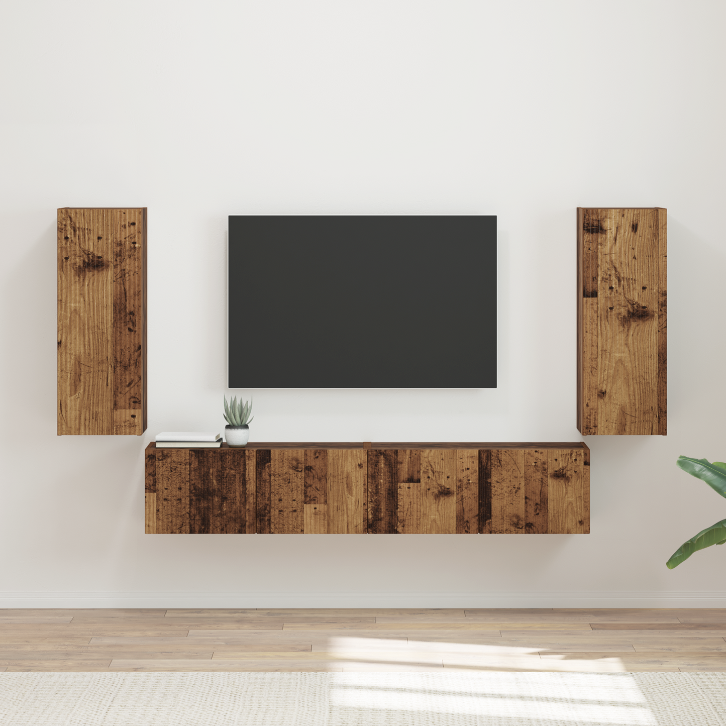 TV Wall Cabinet Set Wall-mounted 4 pcs Old Wood Engineered Wood