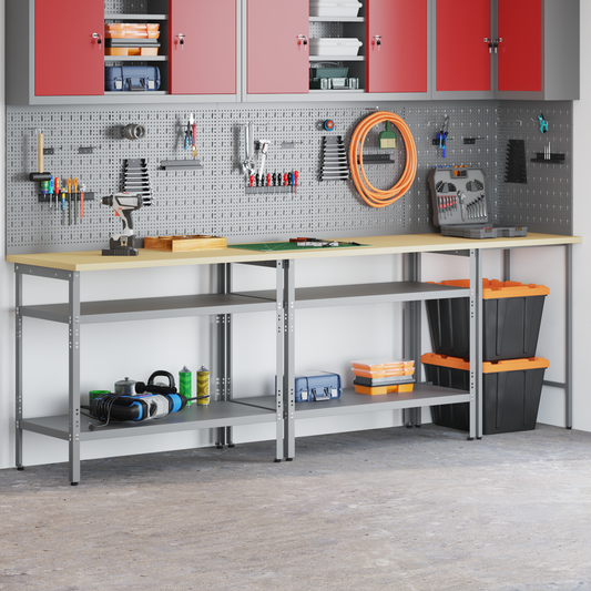 Work Bench Set 3 pcs Beige and Grey Powder-Coated Steel
