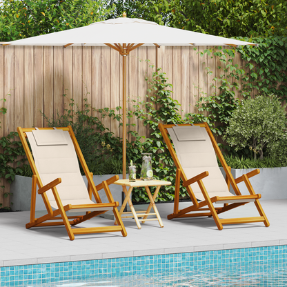 Beach Chair with Cushion Folding 2 pcs Brown Solid Acacia Wood