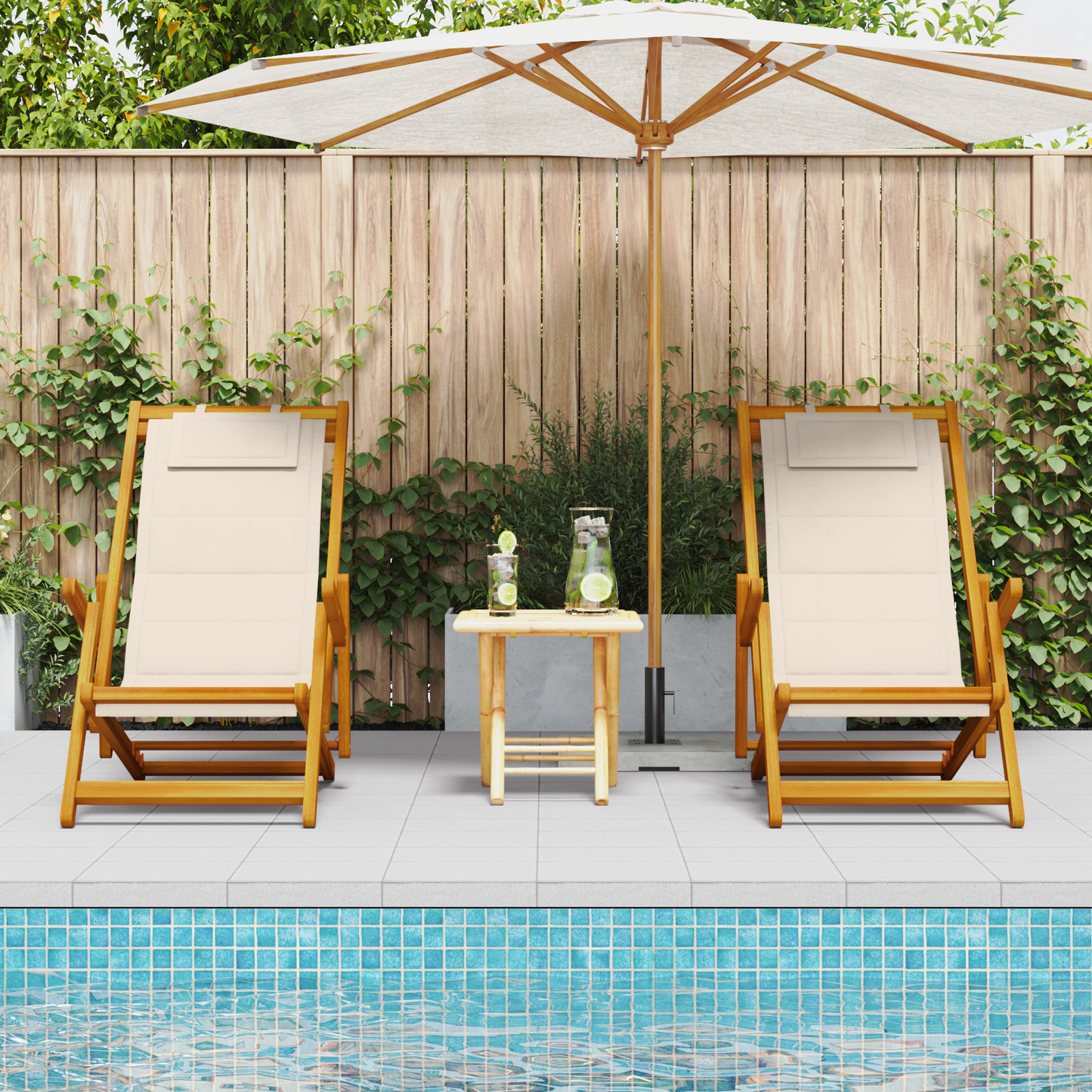 Beach Chair with Cushion Folding 2 pcs Brown Solid Acacia Wood