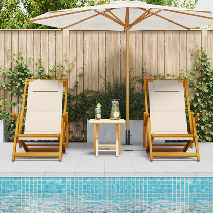 Beach Chair with Cushion Folding 2 pcs Brown Solid Acacia Wood