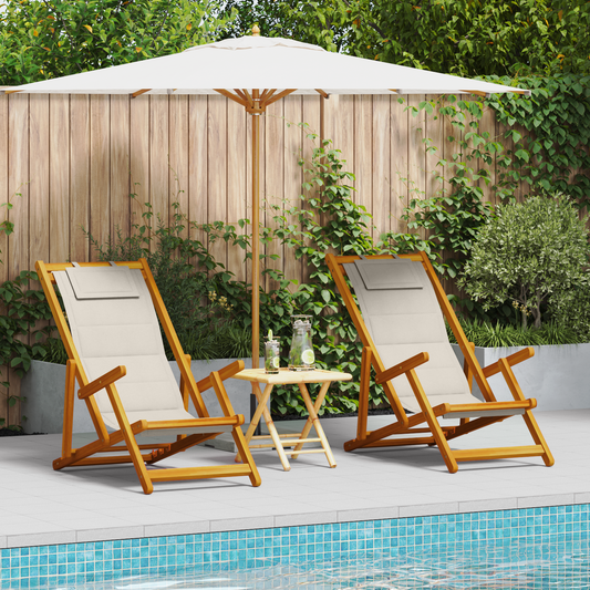 Beach Chair with Cushion Folding 2 pcs Brown Solid Acacia Wood