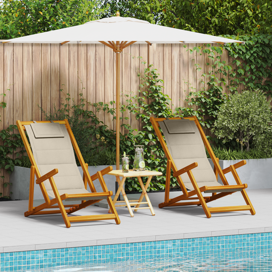 Beach Chair with Cushion Folding 2 pcs Brown Solid Acacia Wood