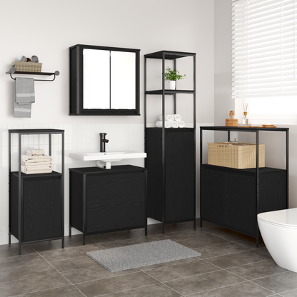 Bathroom Furniture Set with Shelf 5 pcs Black Engineered wood