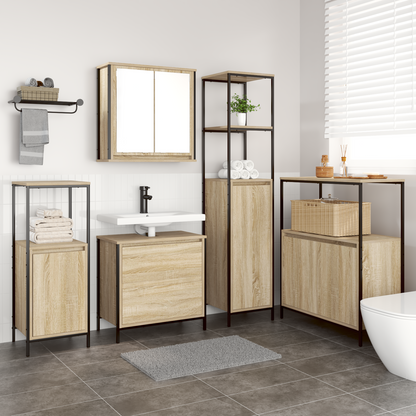 Bathroom Furniture Set with Shelf 5 pcs Beige Engineered wood